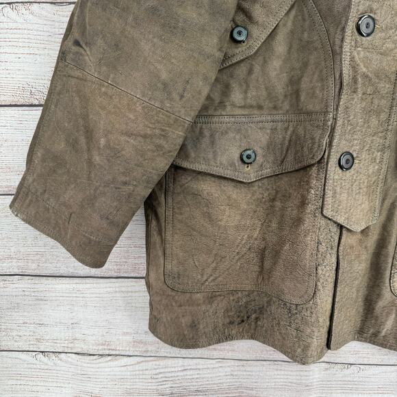 Vintage Echtes Leder Explorer Cargo Leather Jacket Mens XL Tan Gray Suede Collar - Picture 5 of 13